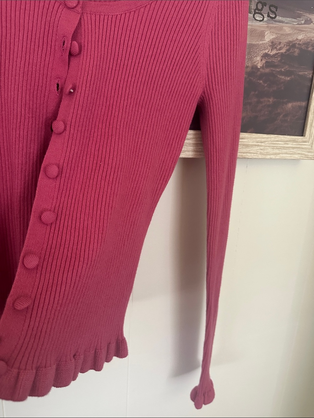NWOT Size Small a new day Raspberry Ribbed Button-Front Long Sleeve Top - Picture 4 of 6